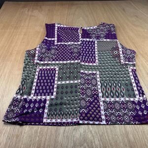 Calvin Klein Womens Patchwork Blouse S Sleeveless Geometric Top